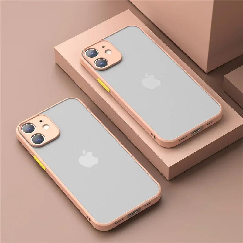 Роскошный ударопрочный тонкий матовый чехол для iPhone 16 15 14 Plus 13 12 11 Pro Max Plus Силиконовый бампер Прозрачная жесткая крышка Capa funda