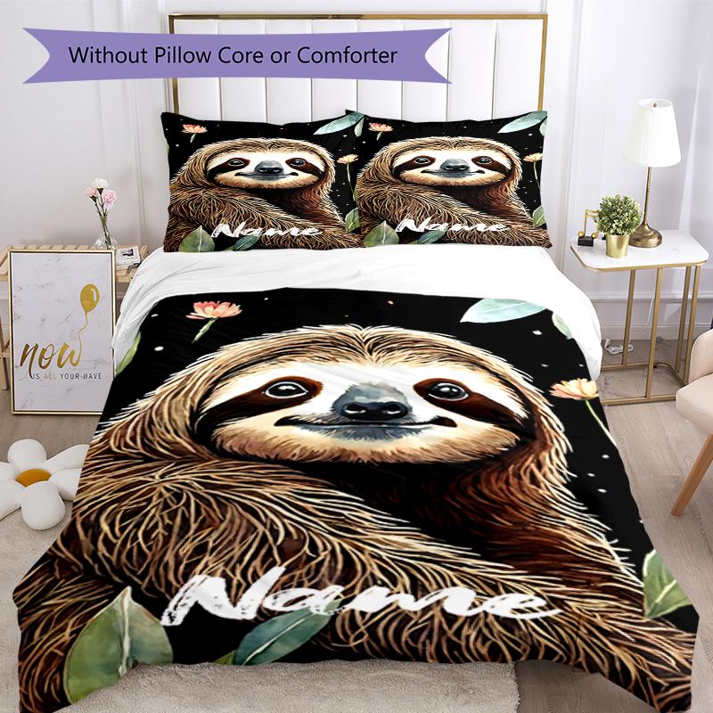 3pcs Custom Name Sloth Bedding Set Duvet Cover Closure Includes 1 Duvet Cover & 2 Pillowcases, Soft and Comfortable for All Seasons.