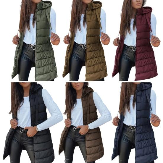 Women'S Puffer Vest Casual Zip Up Quilted Padded Vest Hooded
