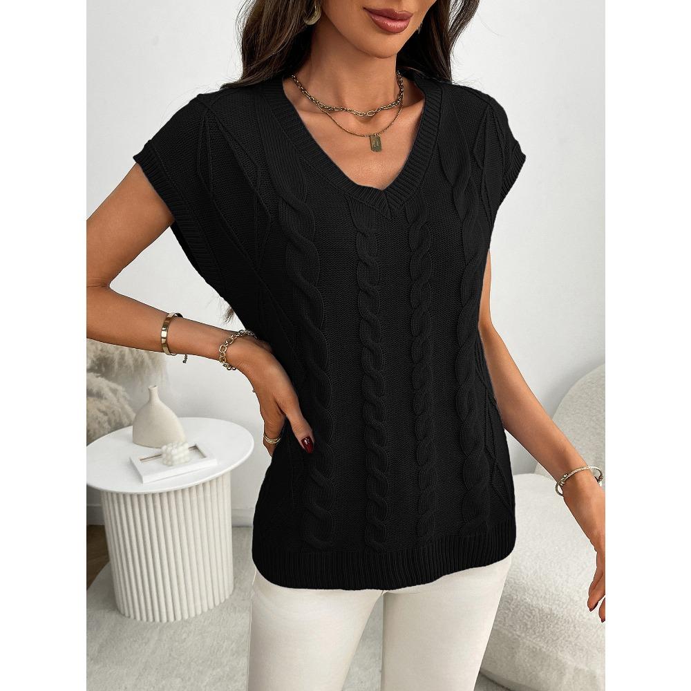 Летний новый свободный свитер без рукавов с V-образным вырезом и витым цветочным узором для женщин