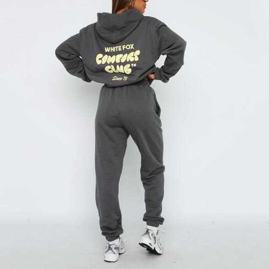 2 шт./комплект женский топ брюки комплект с капюшоном длинный рукав эластичные манжеты толстовка с капюшоном буквенный принт эластичный