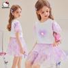 Летний костюм для девочек Hello Kitty 2025 Новый Градиентный Тай-дай Короткая юбка Кружевная футболка с коротким рукавом Для детей постарше Летний наряд