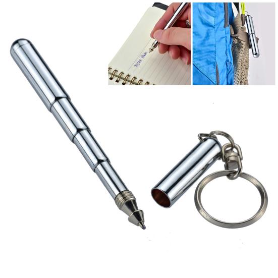 Retractable Pen Key Ring Portable Comfortable Grip Heavy Duty Stainless Steel Strong Mini Telescoping
