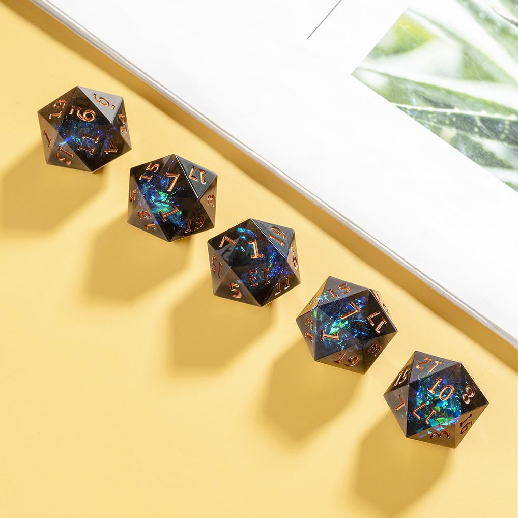 Yourandoll 5-штучный набор многогранных кубиков D20, 20-гранные кубики для Dungeons and Dragons, DND, TRPG, MTG и других настольных игр (Зеленый и черный)