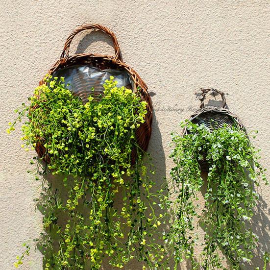 1 Set Plant Basket Handmade Weaving Multi-Function Rattan Wall Fence Hanging Pot Plants Holder for Garden