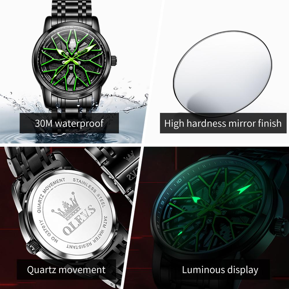 Olevs 3701 Luxury Hollow Out Rotation Sport Fashion Luminous Waterproof Waterproof Stainless Steel Quartz Watch