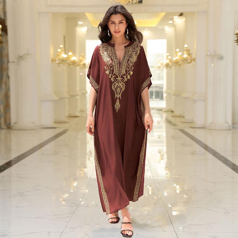 Женская мода лето весна цветочный узор принт рукава 1/2 V-образный вырез свободная талия повседневные платья