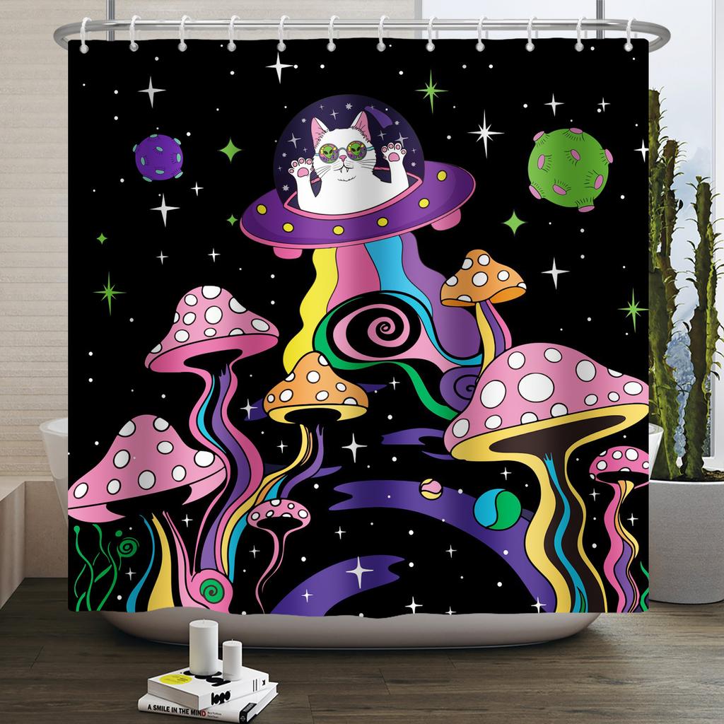 Гриб Занавеска для душа Цветок Зеленый лист Растение Лес Бабочка Ботанический Цветочный Белка Эстетика Водонепроницаемая Занавеска для ванной