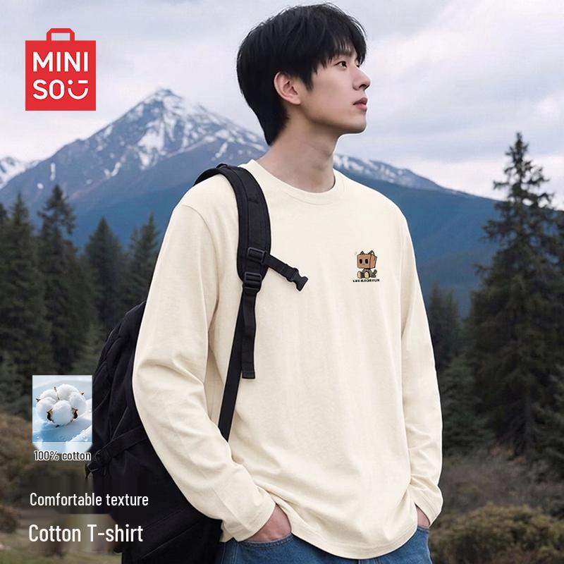 MINISO Мужская футболка с длинным рукавом и круглым вырезом