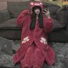 Strawberry Bear Coral Fleece Pajamas - Women's Winter Thick Velvet Flannel Nightgown