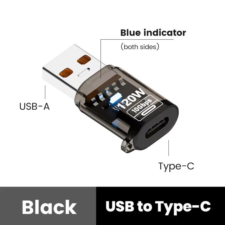 OTG-адаптер Type C на USB A мощностью 120 Вт, адаптер USB 3.2 на Type C (мама), подходит для iPhone 15, 16, Macbook, iPad, поддерживает быструю зарядку
