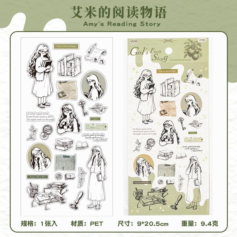 JIAMEI 1 PC Girl's Fruit Story Series PET Die Cutting Scrapbooking Sticker Decor Journal Supplies Aesthetics Stationery Sticker