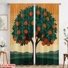2pcs 2D Flat Printing Curtains Orange Tree Fruits Harvest Polyester Without Electricity Holiday Decorations Use for Holiday