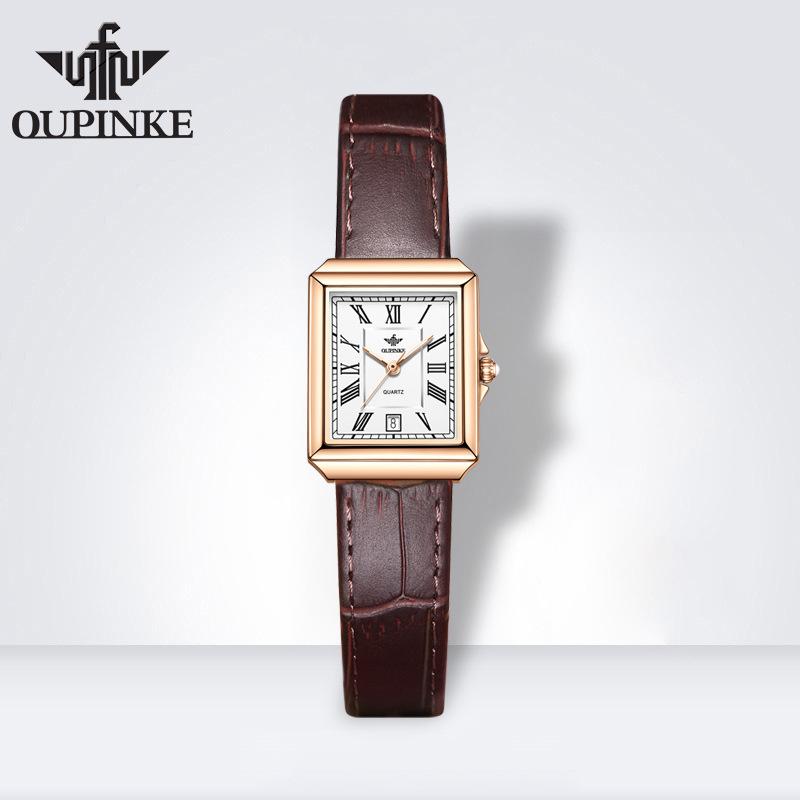 OUPINKE Брендовые часы, прямоугольные модные кварцевые часы, водонепроницаемые, простые, компактные, женские часы высокого уровня внешнего вида, женские часы