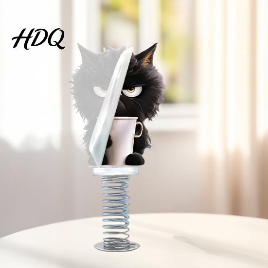 Vivid Kitten Figurines for Car Cute Cat Dashboard Decorations with Spring Swing Design 2D Flat Acrylic Ornaments Stable Self Adhesive Base