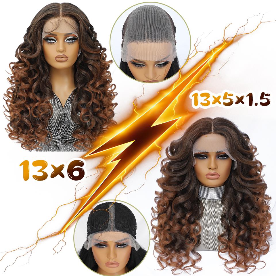 Latisha 13X6 HD 13X5X1 Synthetic Lace Front Wigs Curly Pre Plucked Lace Frontal Wig with Bangs for Women Highlight with Babyhair