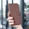 BINFEN COLOR BF35 For iPhone 16e Case RFID Blocking Wallet Stand Geometry Imprinted Leather Phone Cover