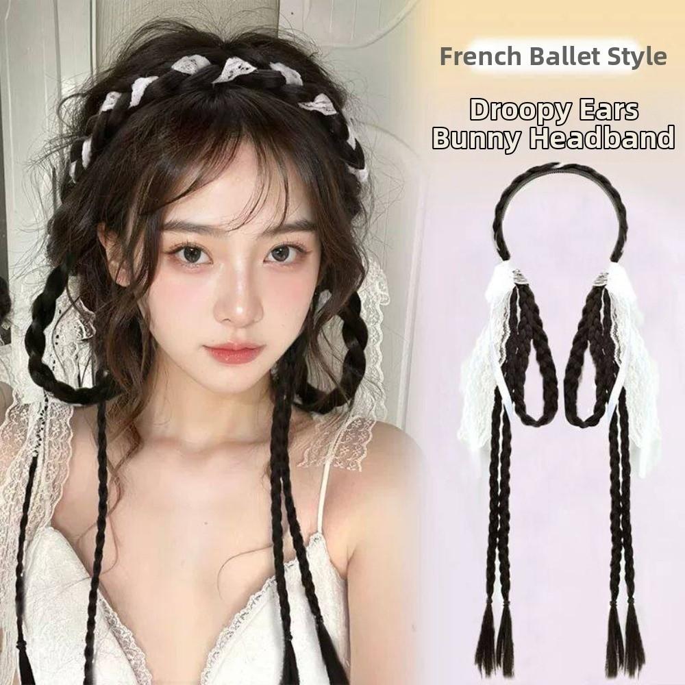 Synthetic Bunny Ear Headband Ponytail Ballet Style Long Pony Tail Hairpieces Cosplay