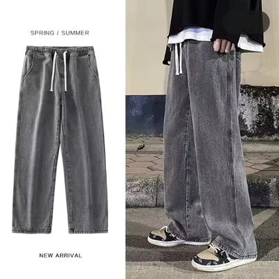 Осенняя корейская мода на шнурке Y2K джинсы Homme Classic Baggy Straight Wide Leg Pants 2025 New Hip Hop Streetwear Casual Jeans