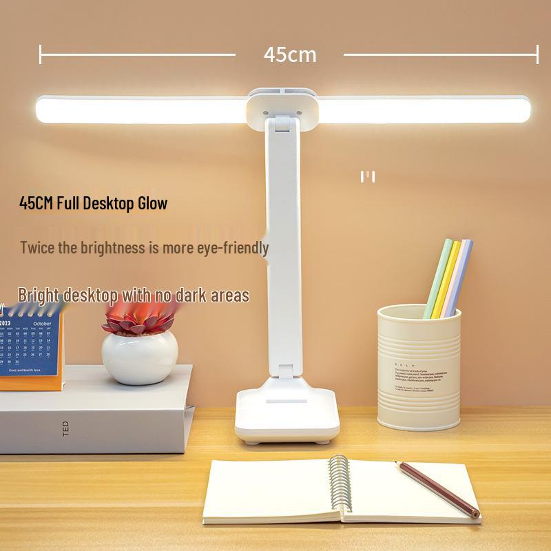 Dual-Head Eye-Care Desk Lamp with Pen Holder and Anti-Blue Light for Student and Bedroom Use