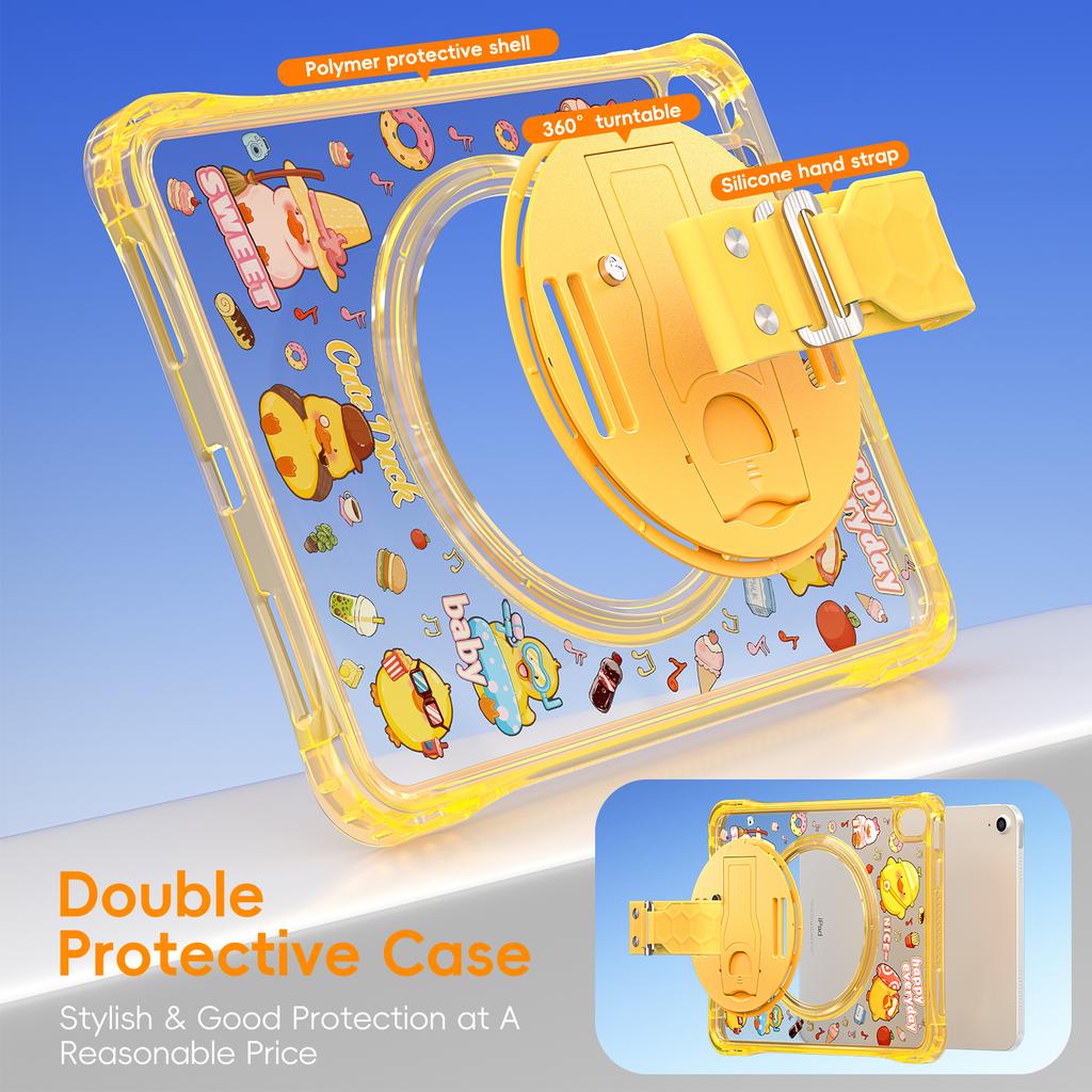 Для iPad (2025)/10.9 (2022) Чехол с подставкой, ремешком для руки и принтом, PC+TPU+акрил, чехол для планшета