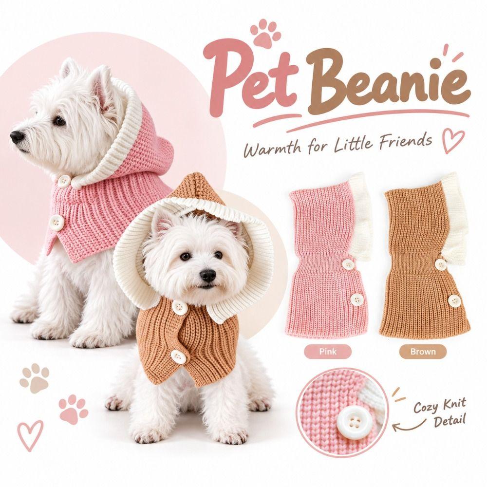 Button Detail Pet Knitted Hat Knitted Cat Knitted Hat New Pet Winter Beanie for Cats
