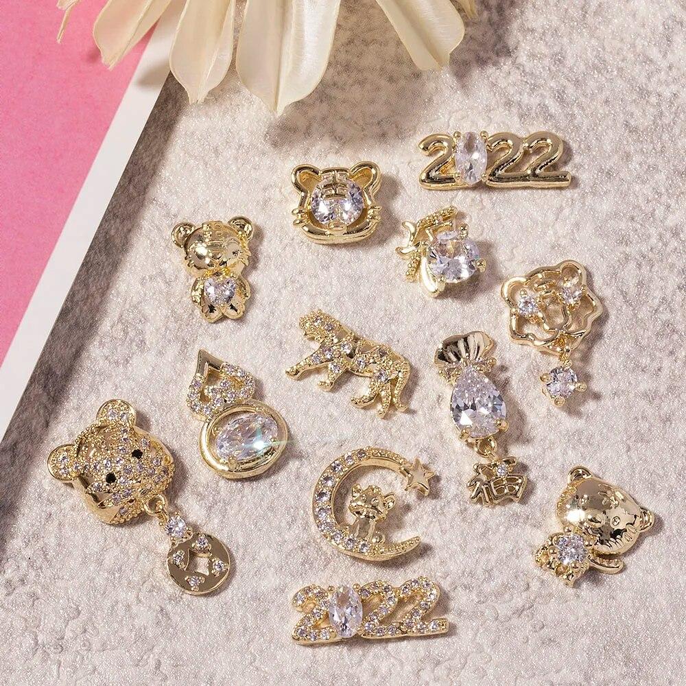 Chinese New Year 3D Nail Art Accessories Jewelry Decorations DIY Tiger Lucky Money Bag Crystal Red Gemstone Rhinestone Beads