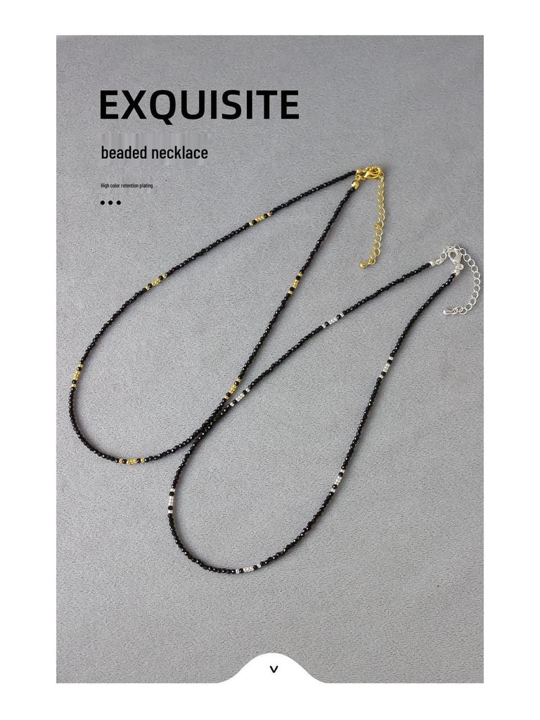 Стиль корейского блогера: Элегантное золотое и черное ожерелье-чокер из бусин, изящное и блестящее для шикарного многослойного образа.
