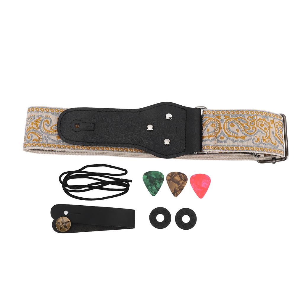 Винтажный вышитый гитарный ремень, регулируемой длины, широкий гитарный ремень для акустических и электрогитар, бас-гитар, золотой