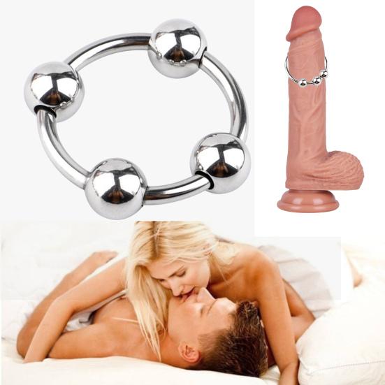 Мужское кольцо для пениса из нержавеющей стали с четырьмя бусинами, кольцо для головки, кольцо для пениса с замком, кольцо для мошонки