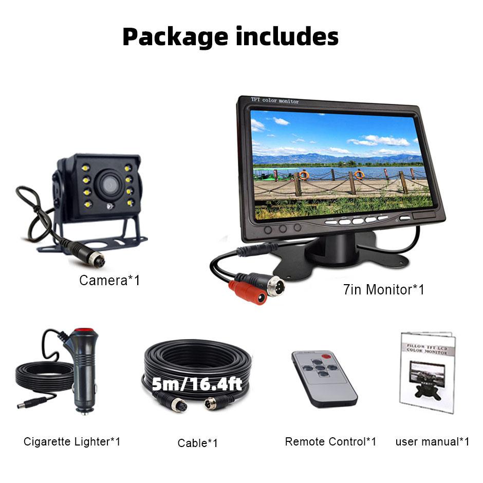 HD Easy To Install Backup Reverse Camera Whit 7" LCD Color Rear View Monitor 12V/24V for Bus Truck RV Trailer Pickups RV Lorry