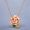 Romantic and Sweet European Flower Necklace Drop Gum Camellia Green Leaf Enamel Pendant Woman