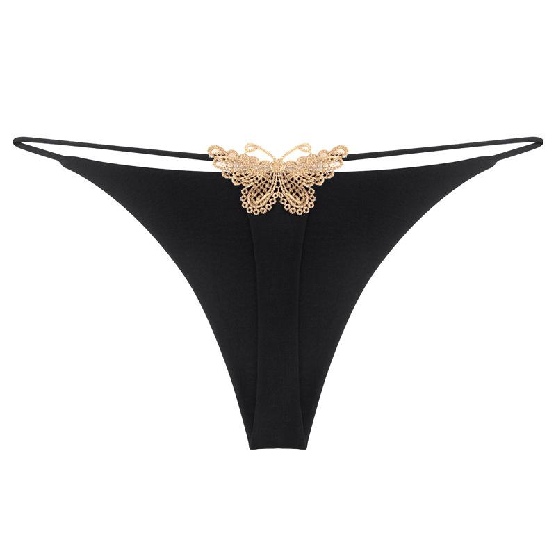 Butterfly Embroidered Low-Waist Double-Layer Thong Bikini Underwear