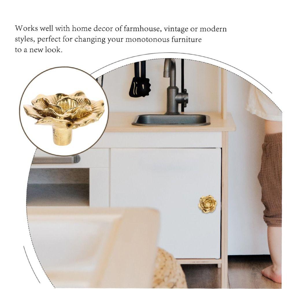 Brass Vintage Flower Pull Handle Camellia Flower Floral Shaped Knobs  Wardrobe Handles