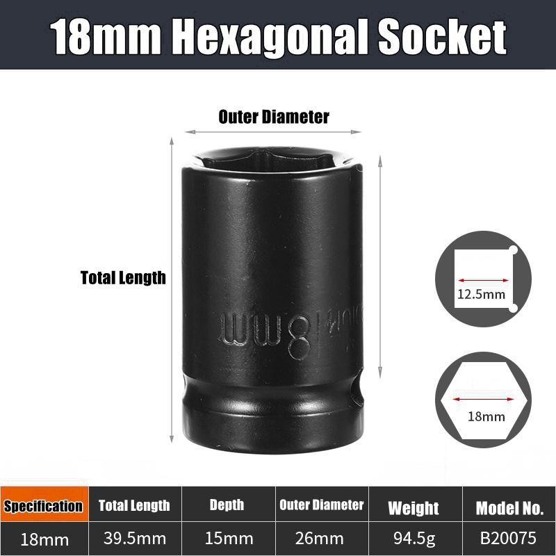 Набор глубоких ударных головок 1/2" Привод Метрический ключ Черная головка Глубокая ударная головка Пневматическая головка Инструменты для снятия шин