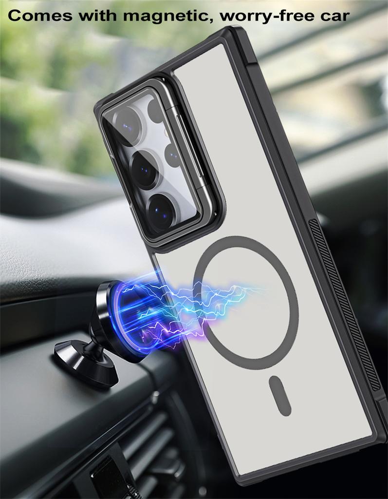 Magnetic Shockproof Phone Case for Samsung Galaxy S26 S25 Ultra S24 Plus S23 FE Invisible Bracket Acrylic Lens Protection Cover