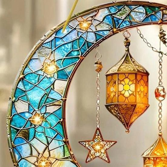 Moon Suncatcher Hanging Decoration Moon Star Lantern Stained Glass 2D