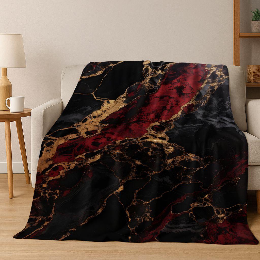 Dream Colorful Stone Texture Marble Black Green Gold Flannel Blanket,Cozy Soft Throw Blanket for Home Bedroom Bed Sofa Gift