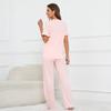 Plus Size Women's New Solid Color V Neck Top Tied Trousers Pajamas Home Suit