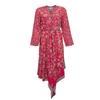 Women's Asymmetrical Dandy Midi Dress with Fuchsia Floral Print ANTIK BATIK