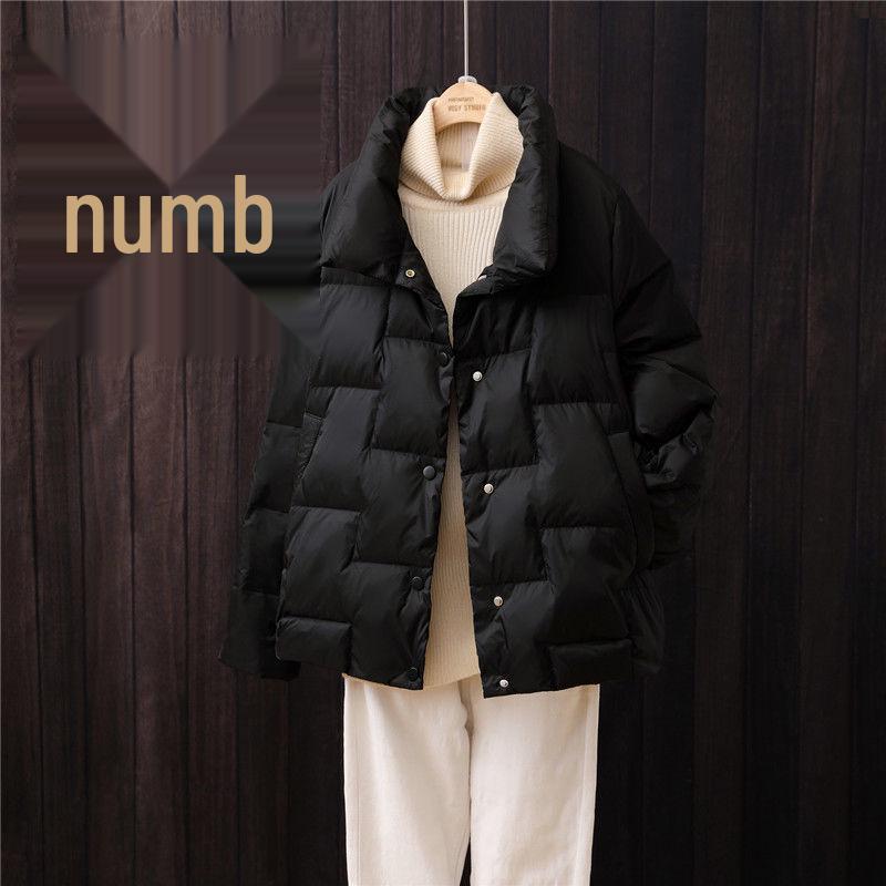 Женская укороченная куртка из пуха белой утки - Модный воротник-стойка, Осень/Зима, Свободный стиль "хлеб", Теплое пальто.