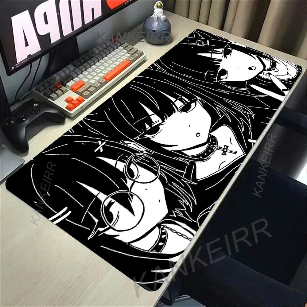 Cartoon Black And White Extended Desk Mat Laptop Japan Cool Anime Girl Mouse Pad Rubber Keyboard Rug PC Gamer Cabinet Mousepad