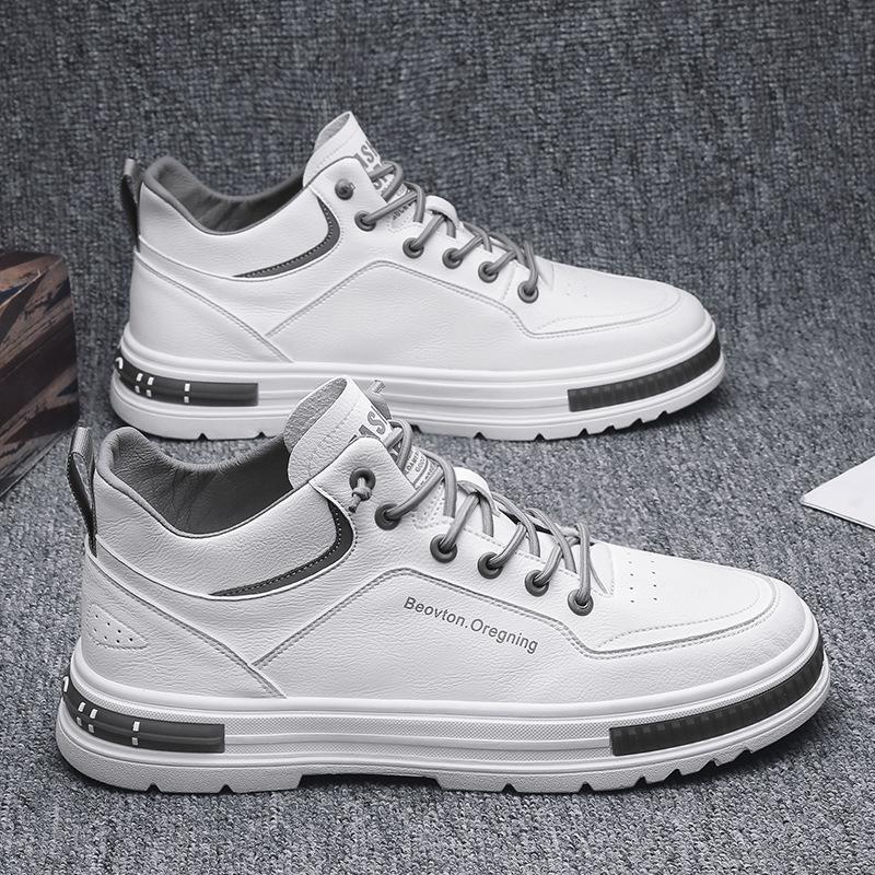 Мужская обувь лето 2025 новые мужские повседневные кожаные туфли с одной педалью маленькие белые туфли для доски высокие ботинки Martin универсальная модная обувь