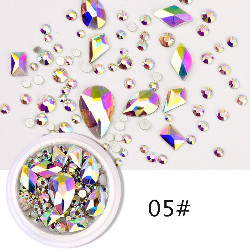 1 коробка, красочные стразы, украшения для дизайна ногтей, 3D подвески, блестящие хрустальные акриловые камни, блестящие AB, плоская задняя часть, аксессуары для ногтей «сделай сам»