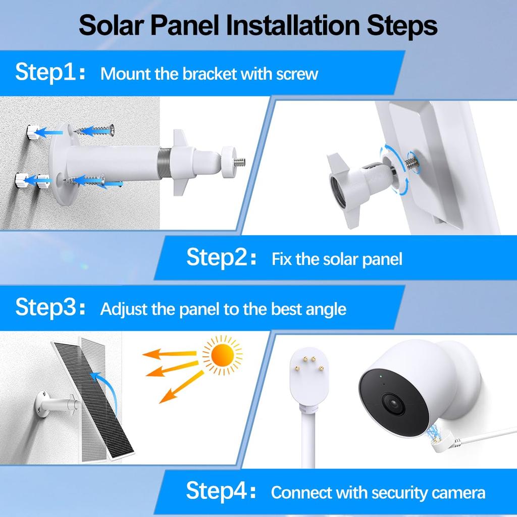 Солнечная панель для Google Nest Улучшенная Google Nest Cam Внутренняя Наружная Солнечная зарядка Гибкая солнечная панель с водонепроницаемостью IP65 и ножками Быстрая зарядка