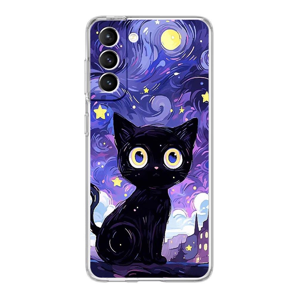 Мультяшный милый кот Арт мода Чехол для телефона Для Samsung Galaxy S24 S23 S22 S20 Ultra S21 FE 5G S10 S9 Plus S10E S8 Прозрачный чехол