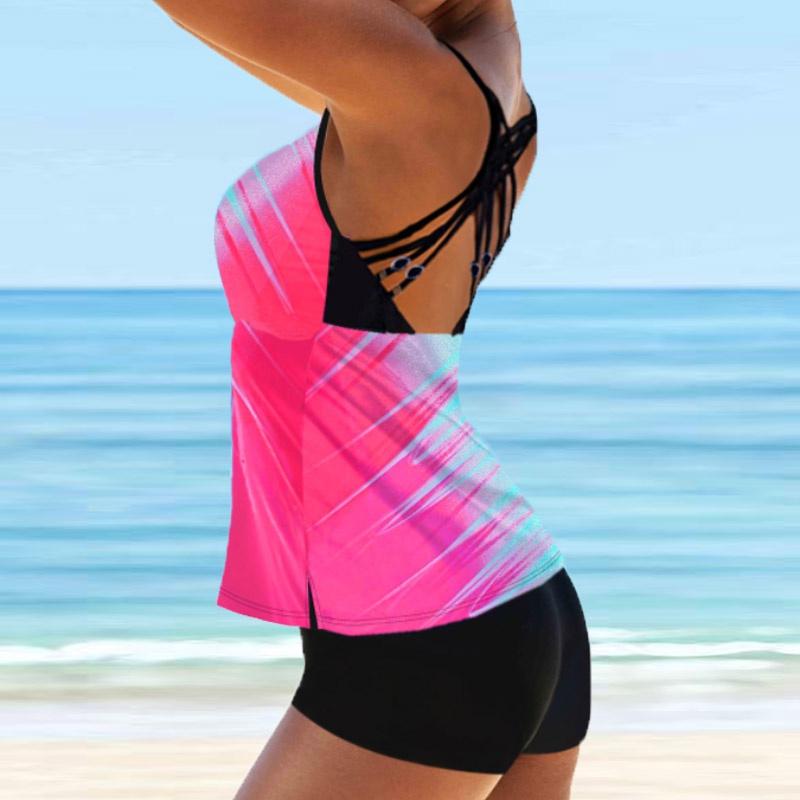 Женский купальник с бретелями и двухцветным смешанным принтом, бикини с коротким топом, купальник