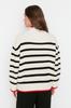 Women's Fashionable Stylish Sweater Black Wide Pattern Striped Knitwear Sweater