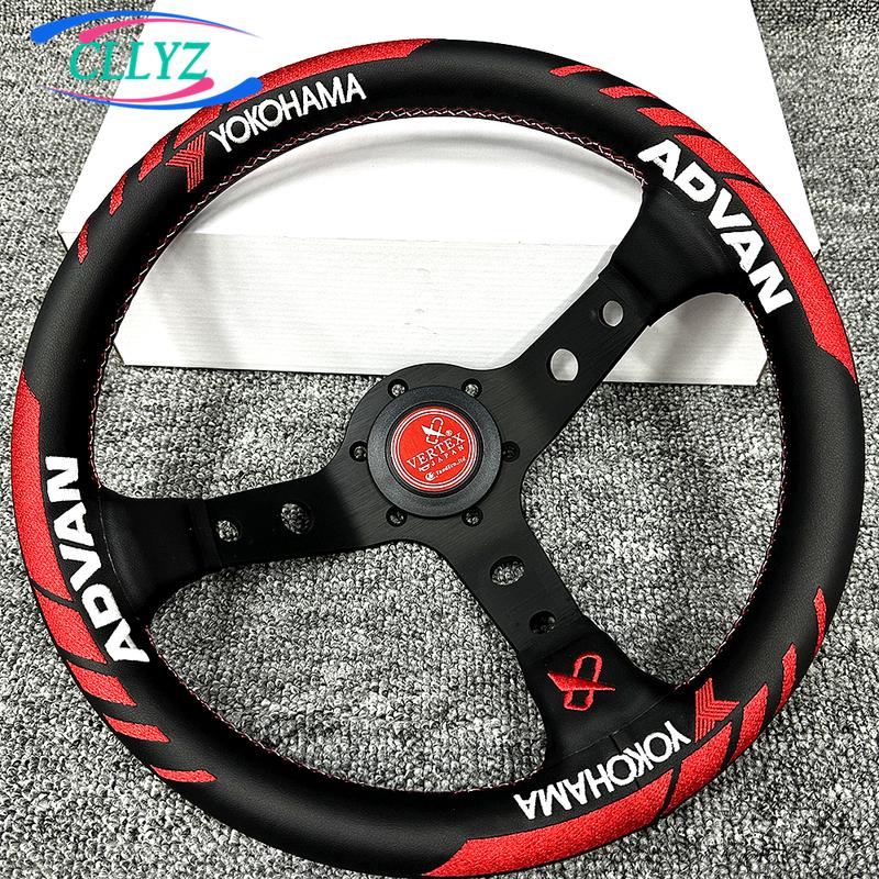 12,5 дюйма 13 дюймов 320 мм VERTEX x ADVAN YOHOHAMA Кожаный гоночный руль Вышивка JDM Автомобильные аксессуары Красный