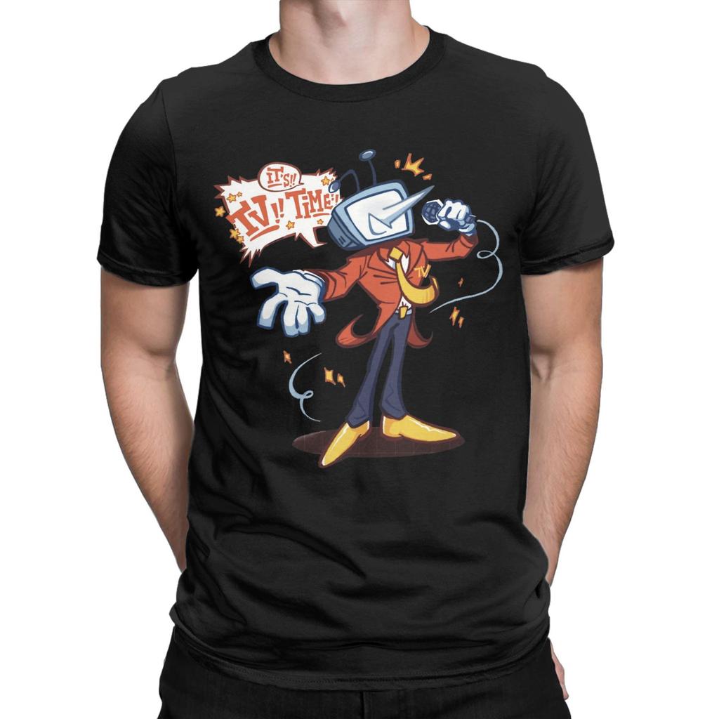 Deltarune Tenna TV Time Футболки для мужчин Юмор Футболки из чистого хлопка с круглым вырезом и коротким рукавом Летние топы